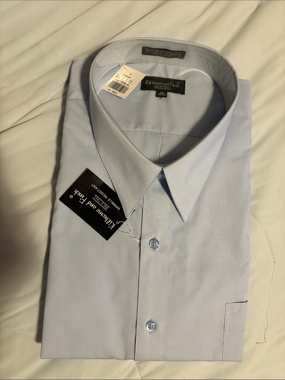 NWT Light Blue Men's Dress Shirt by Kilburne and Finch Size 19 (34/35) Big &Tall - Picture 3 of 9